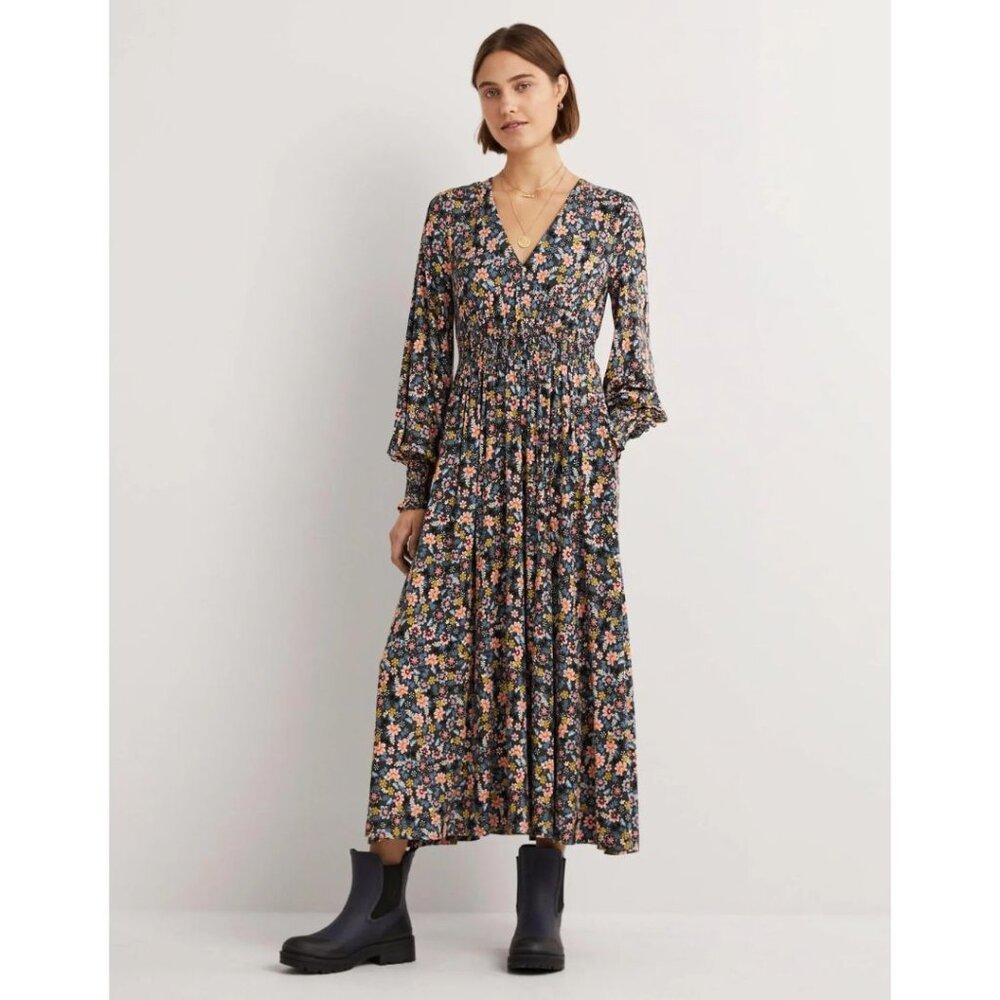 Boden Smocked Jersey Midi Dress Size 4